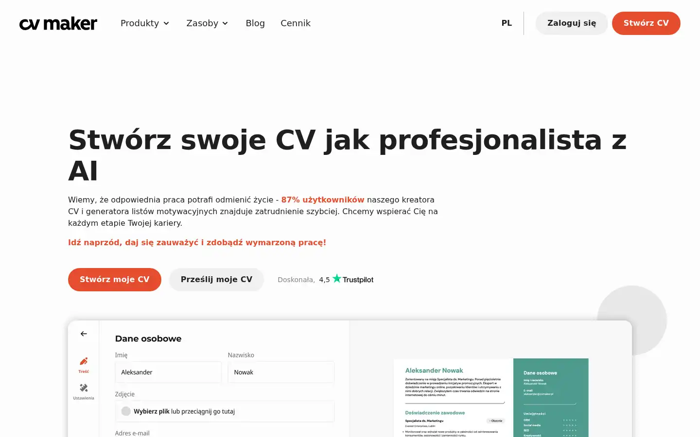 Screenshot of cv-maker.pl