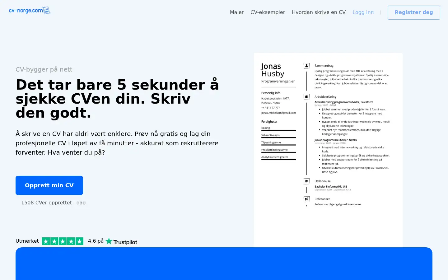 Screenshot of cv-norge.com