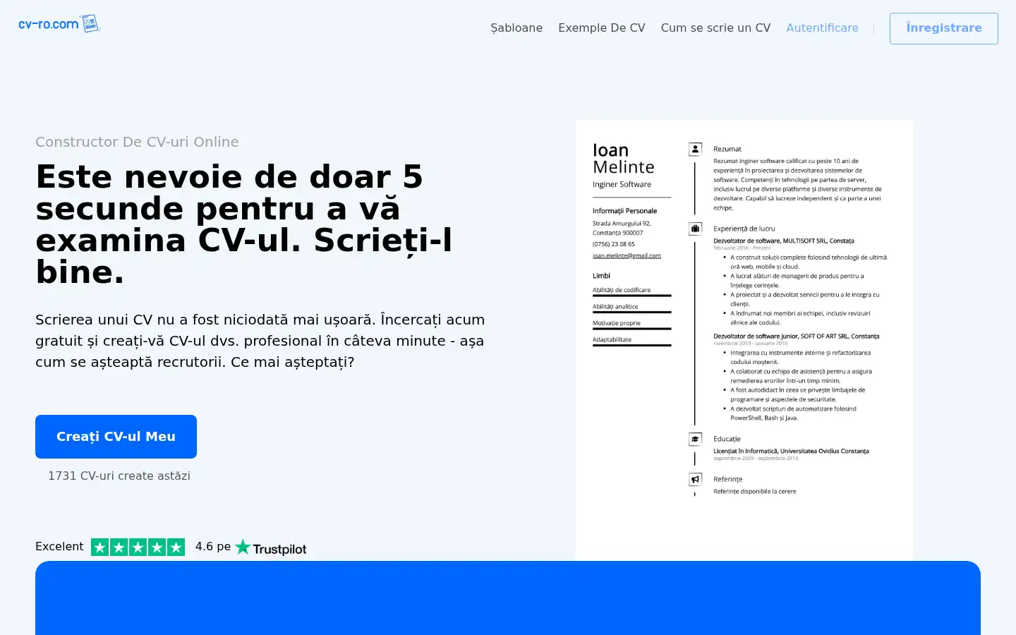 Screenshot of cv-ro.com