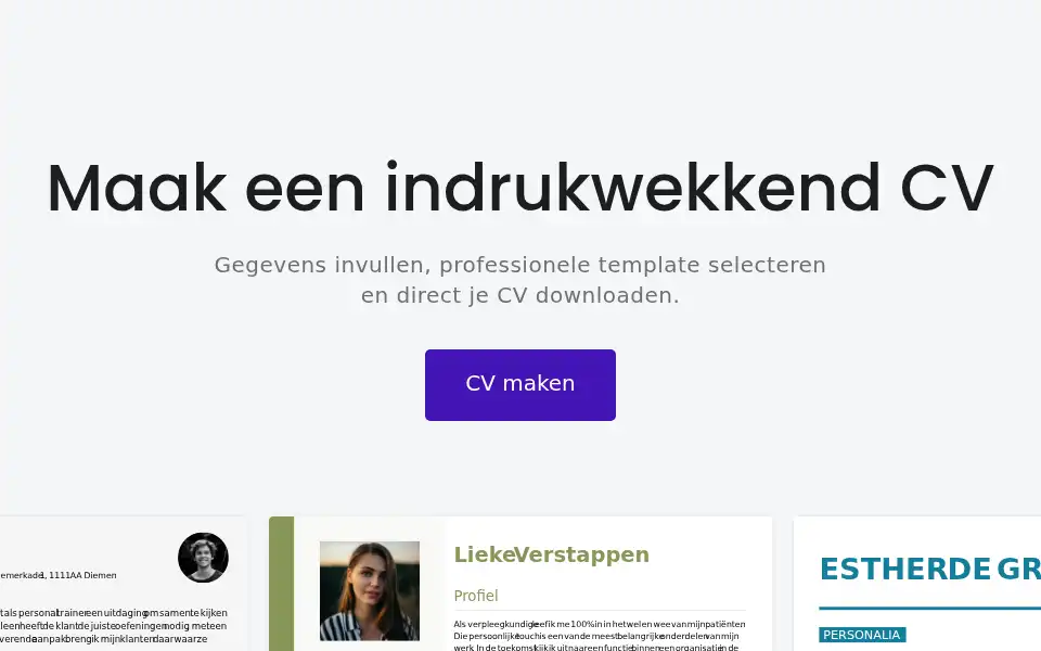 Screenshot of cv-voorbeeld.nl