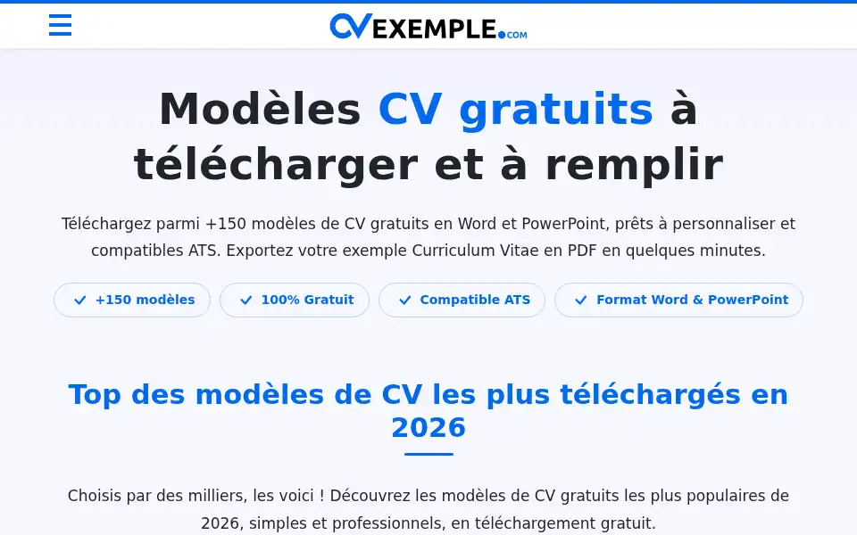 Screenshot of cvexemple.com