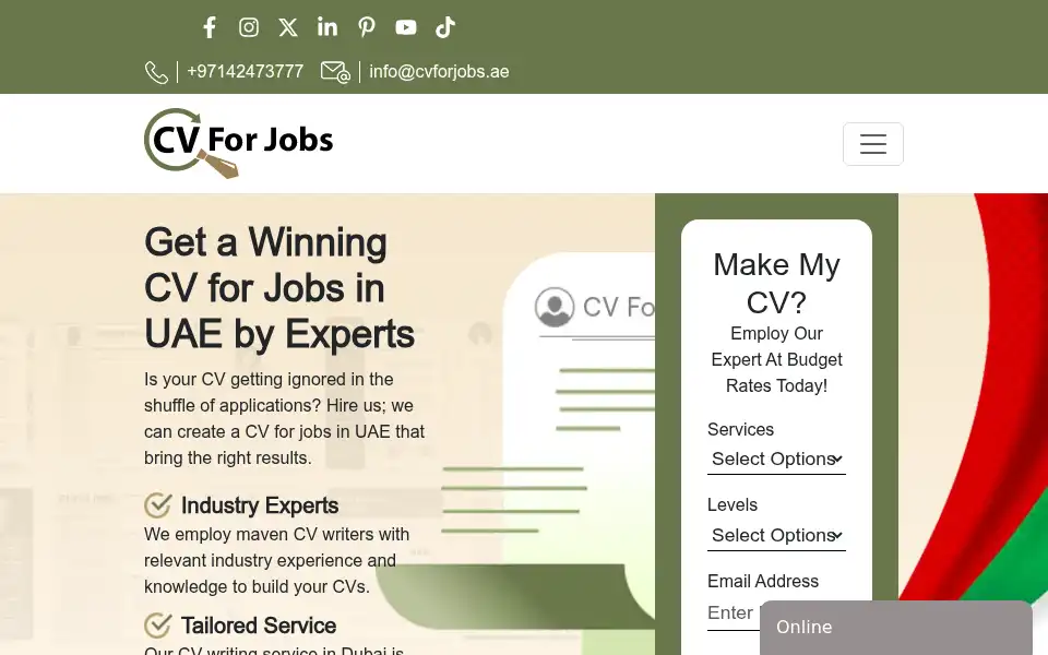 Screenshot of cvforjobs.ae