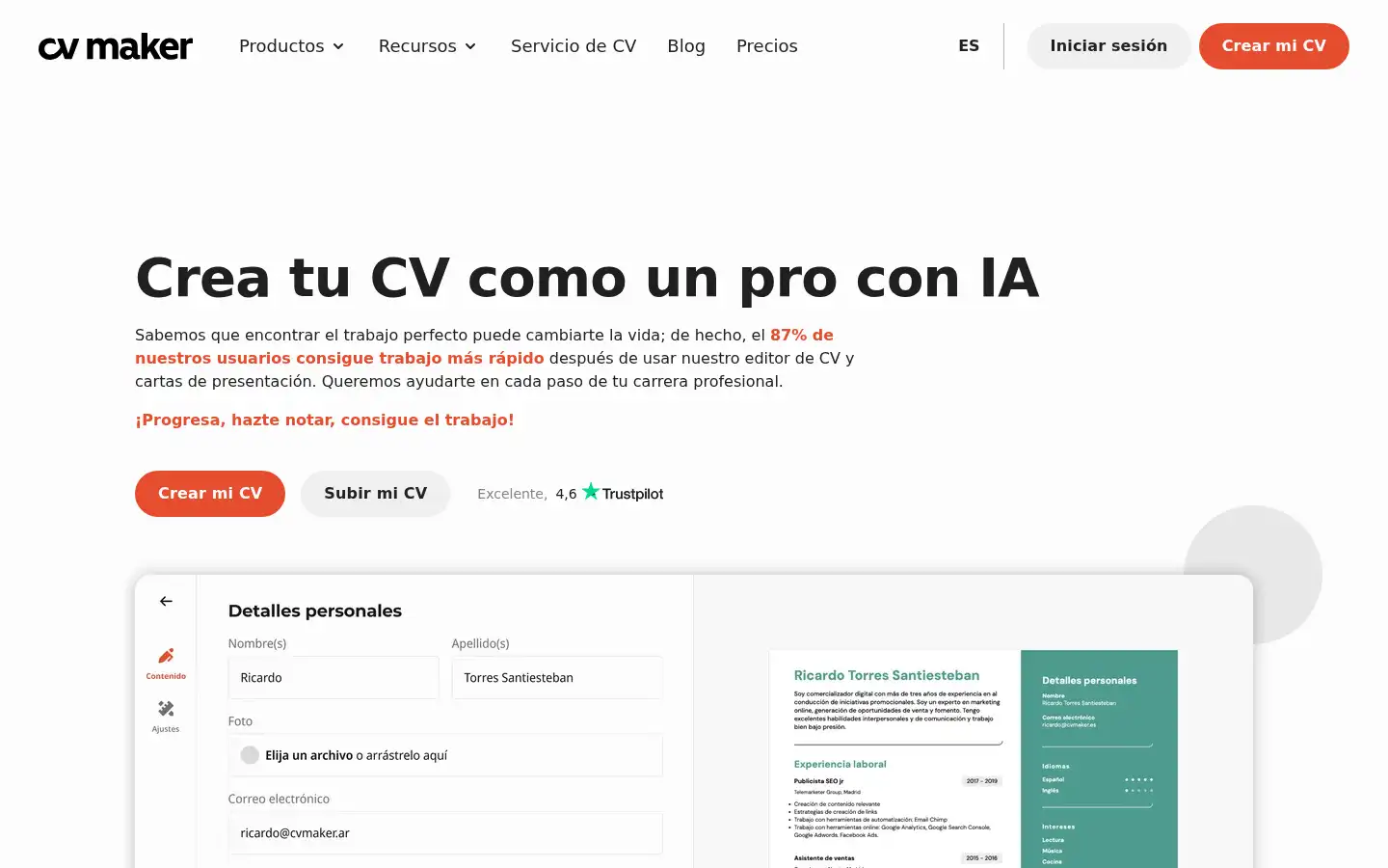 Screenshot of cvmaker.com.ar