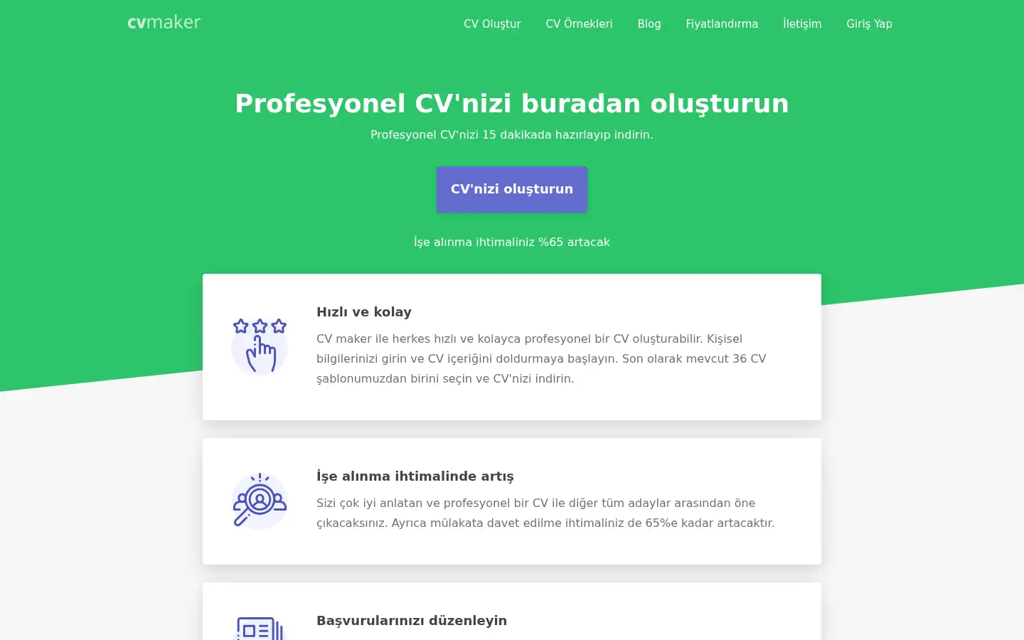 Screenshot of cvmaker.com.tr