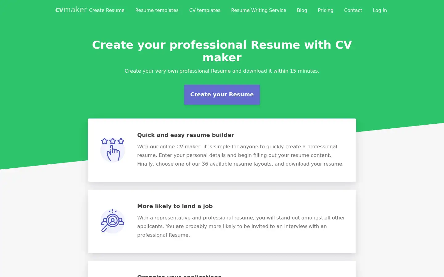 Screenshot of cvmaker.com