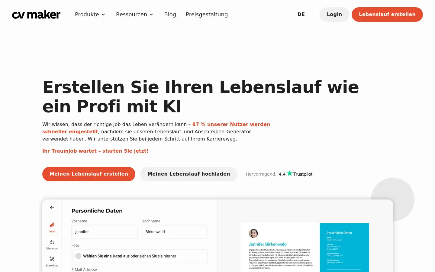 Screenshot of cvmaker.de