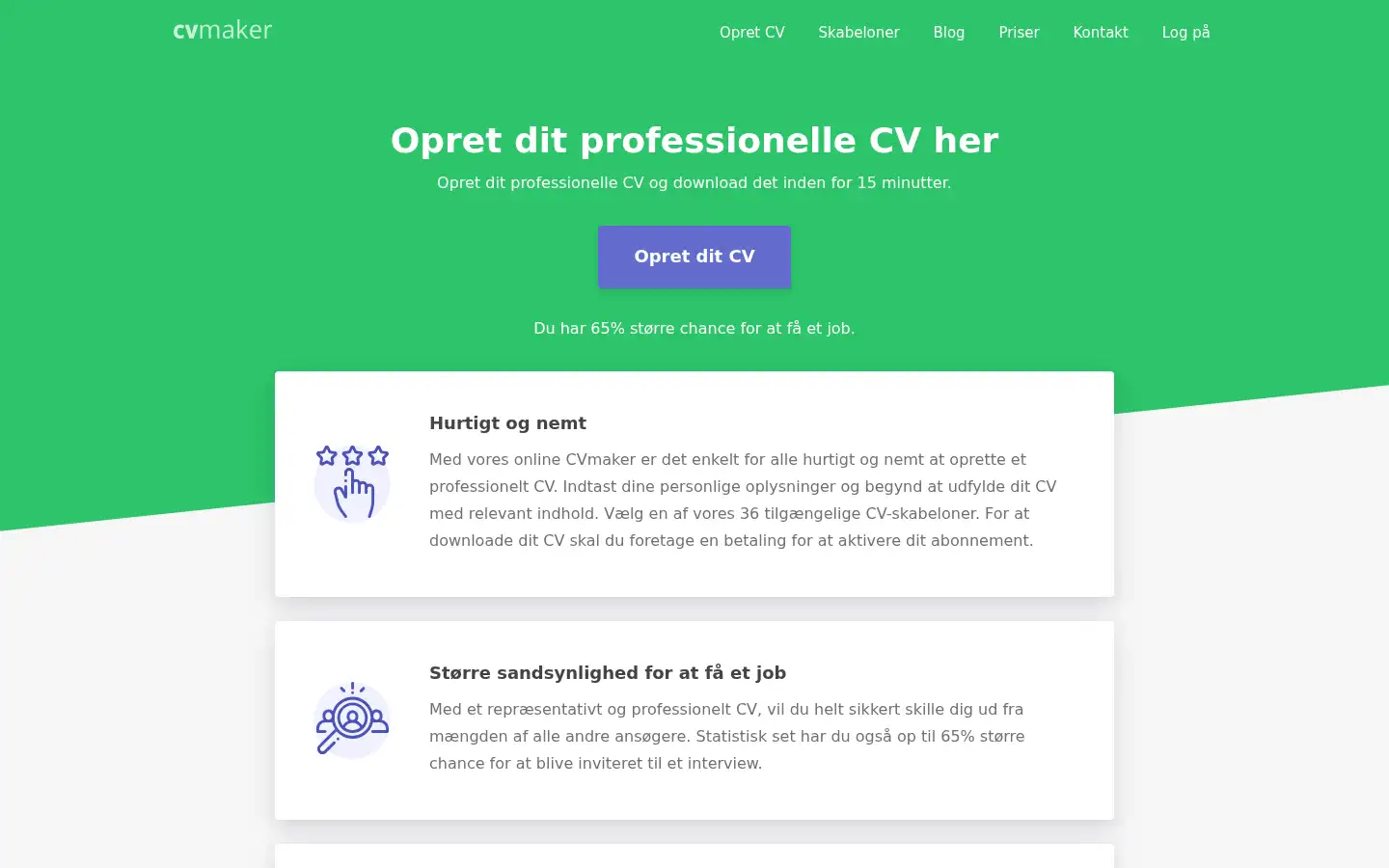 Screenshot of cvmaker.dk