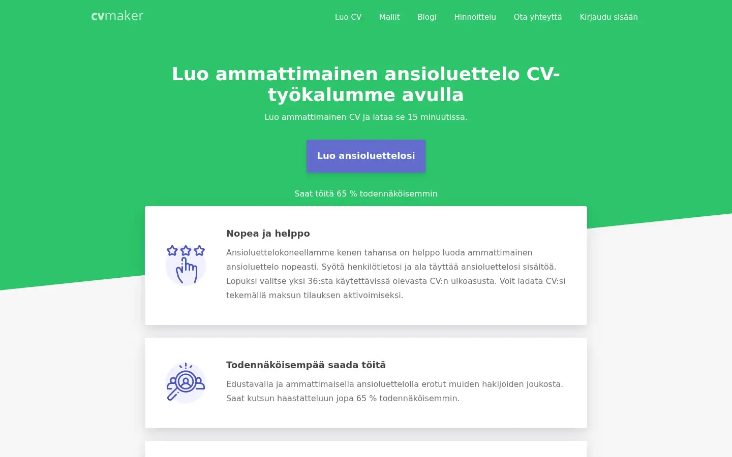 Screenshot of cvmaker.fi
