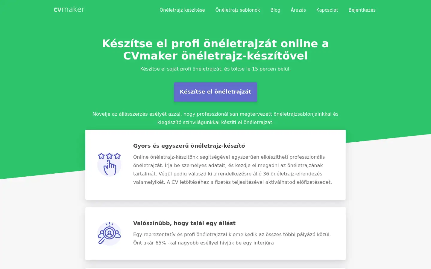 Screenshot of cvmaker.hu