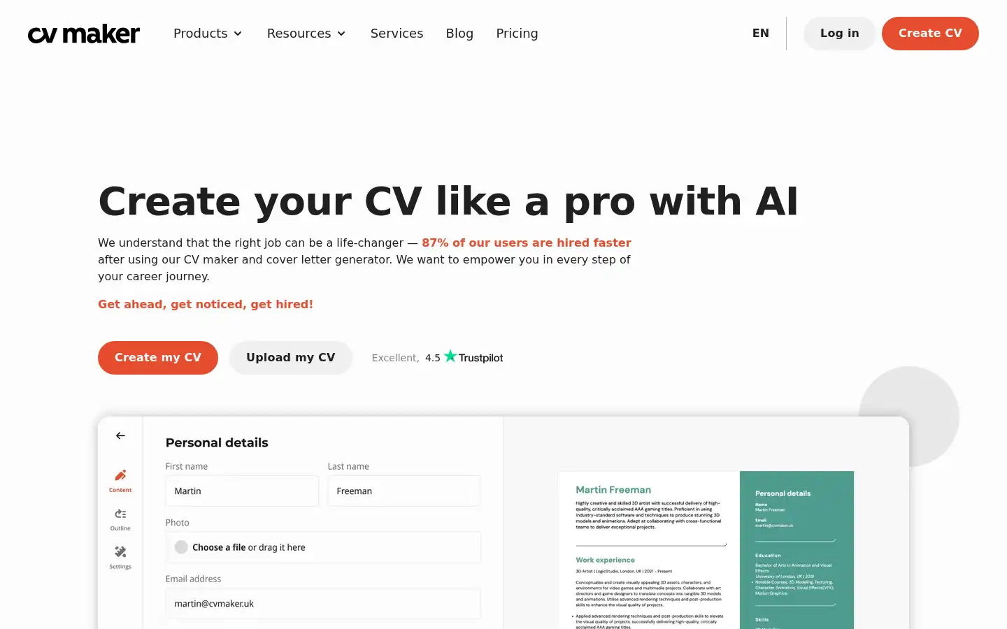 Screenshot of cvmaker.uk