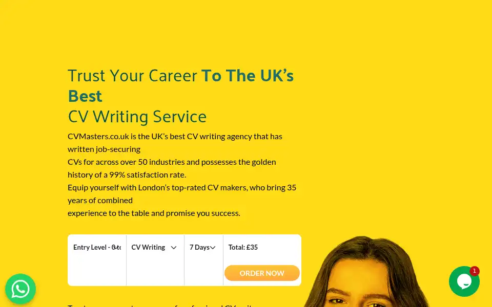 Screenshot of cvmasters.co.uk