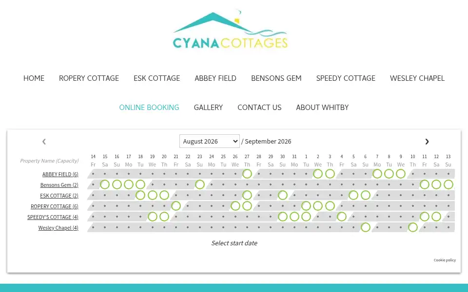 Screenshot of cyanacottages.com