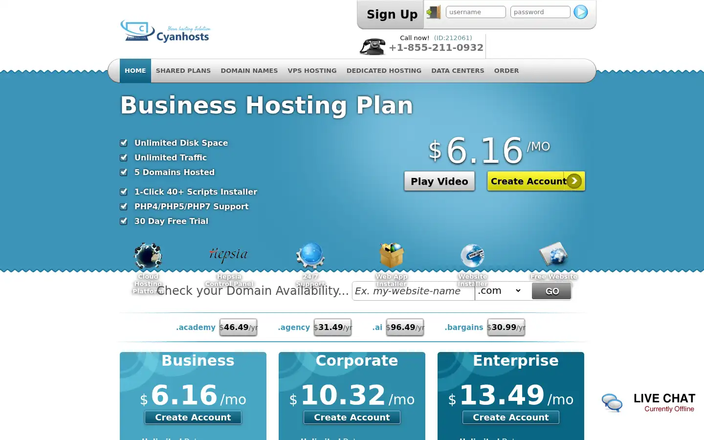 Screenshot of cyanhosts.com
