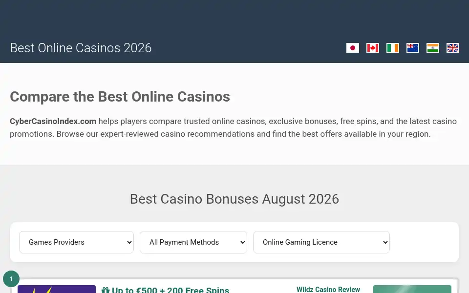 Screenshot of cybercasinoindex.com