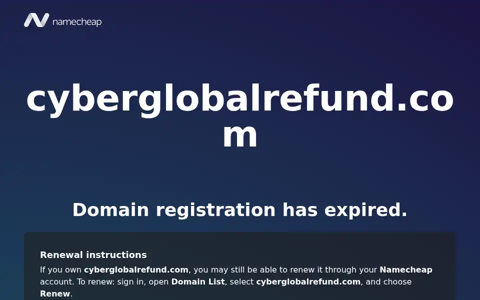Screenshot of cyberglobalrefund.com