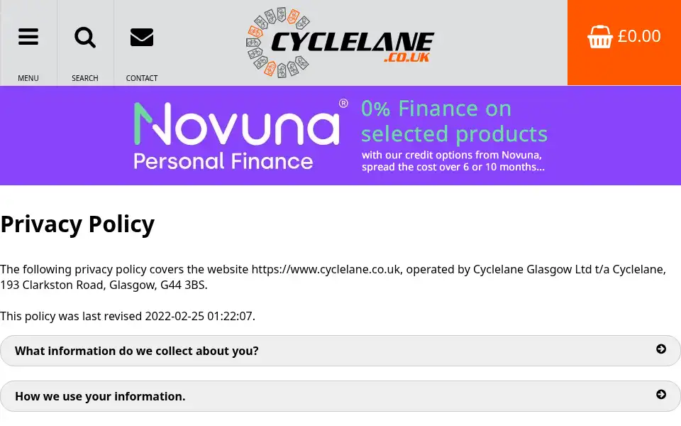 Screenshot of cyclelane.co.uk