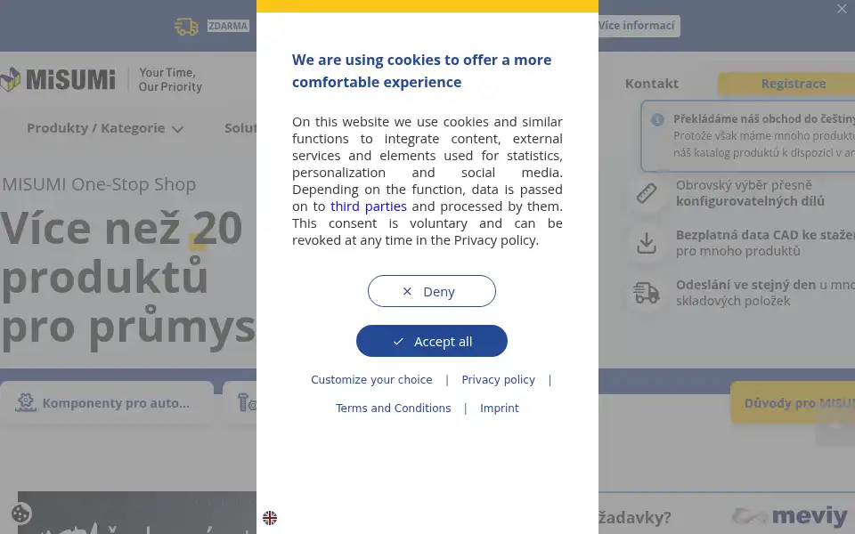 Screenshot of cz.misumi-ec.com