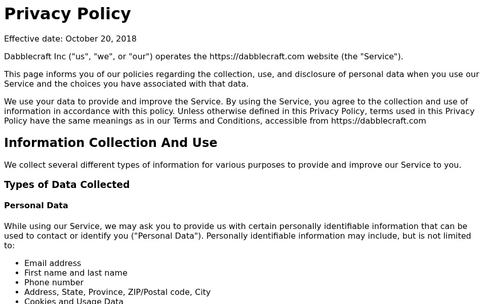 Screenshot of dabblecraft.com