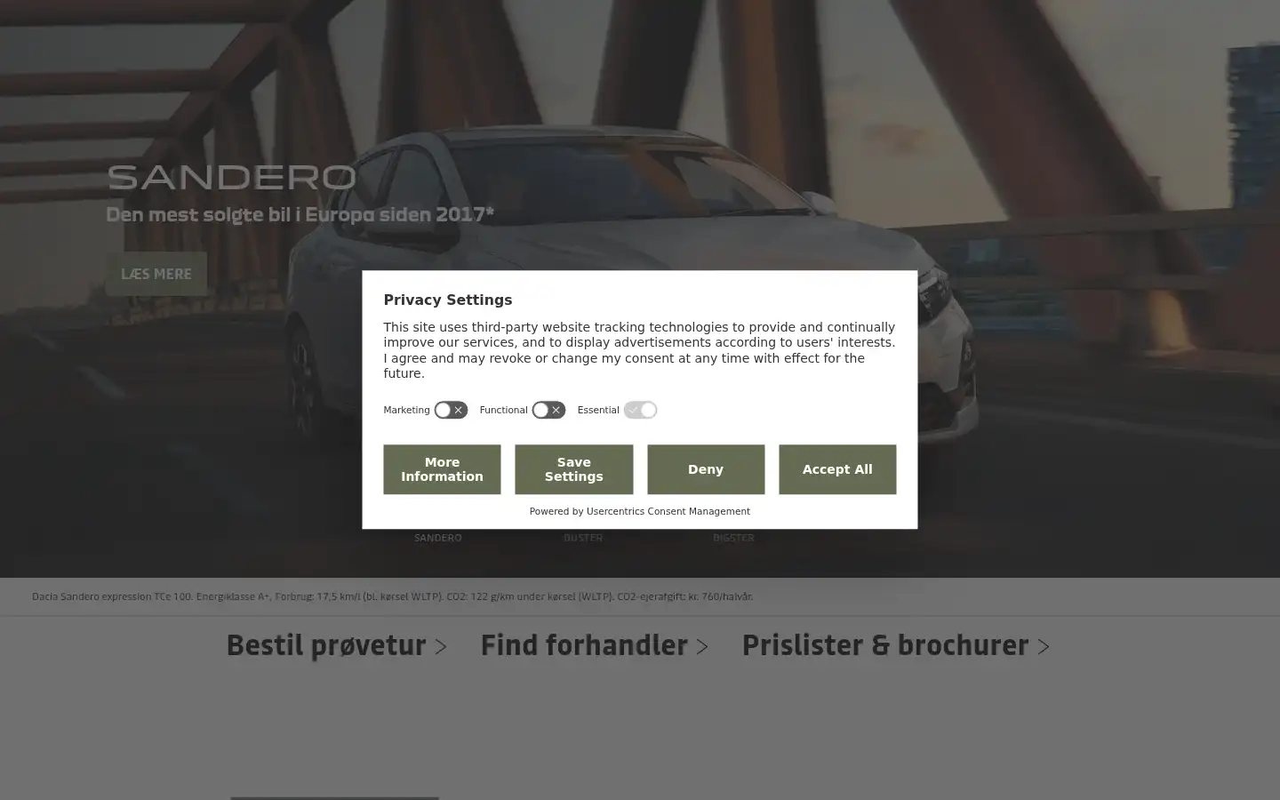 Screenshot of dacia.dk