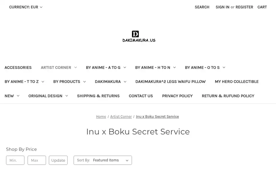 Screenshot of dakimakura.us
