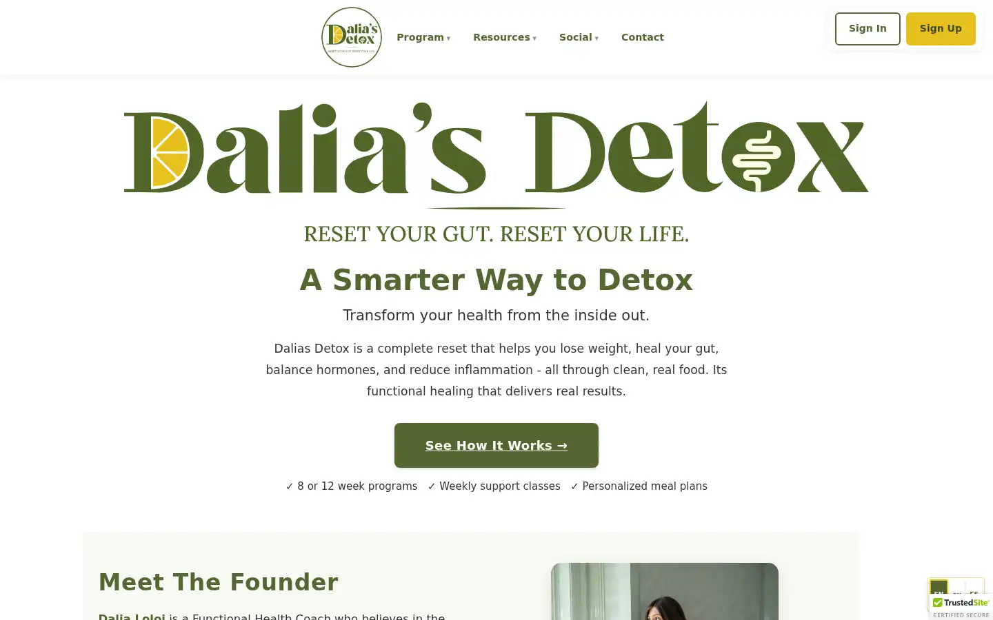 Screenshot of daliasdetox.com