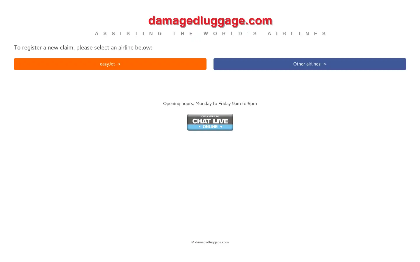 Screenshot of damagedluggage.com