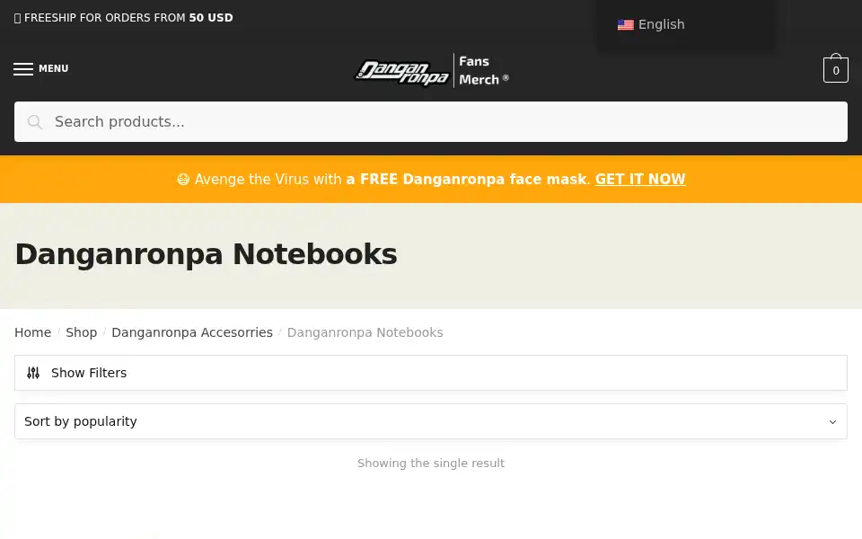 Screenshot of danganronpamerch.com