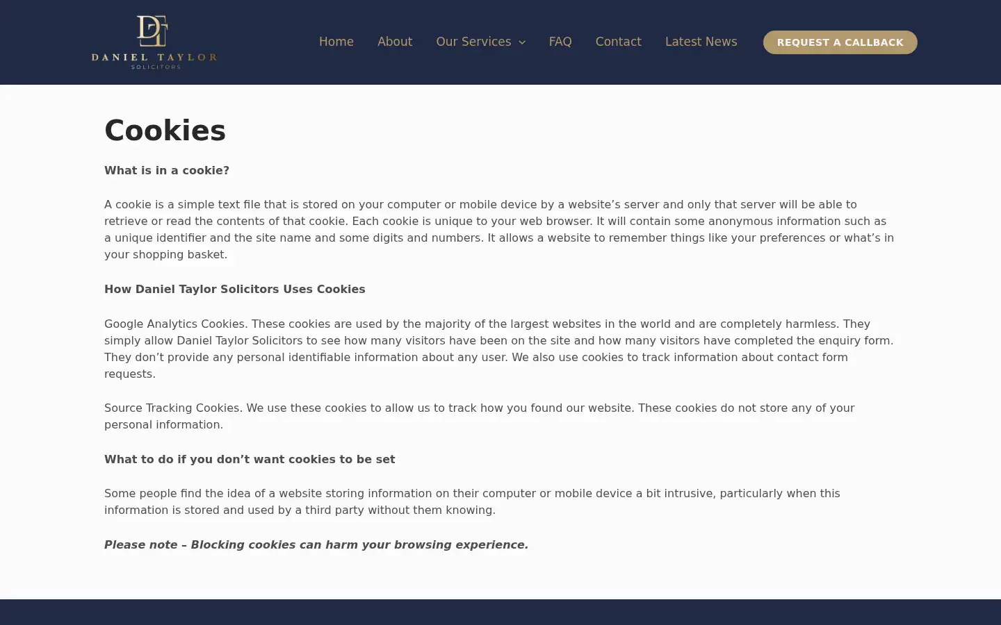 Screenshot of danieltaylorsolicitors.com