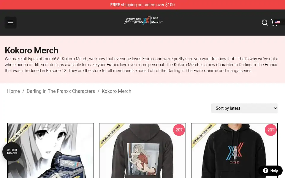 Screenshot of darlinginthefranxxmerch.com