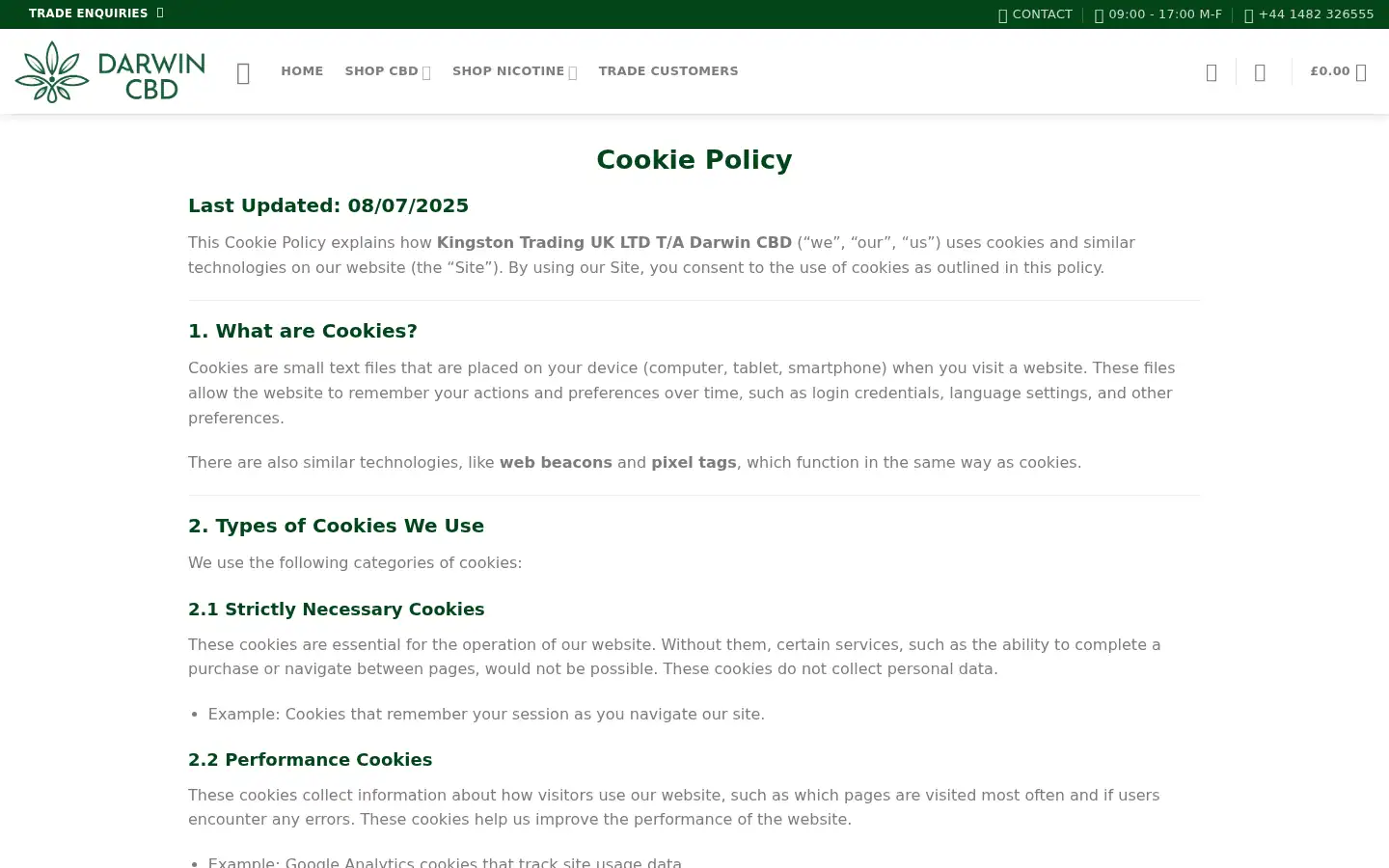 Screenshot of darwincbd.co.uk