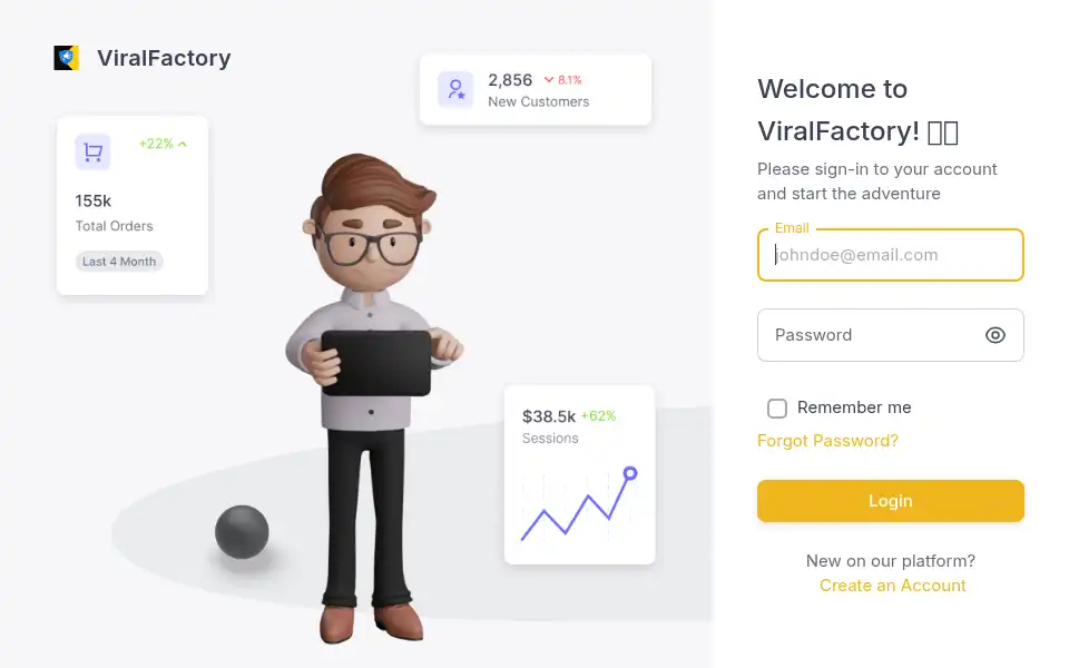Screenshot of dashboard.viralfactory.store