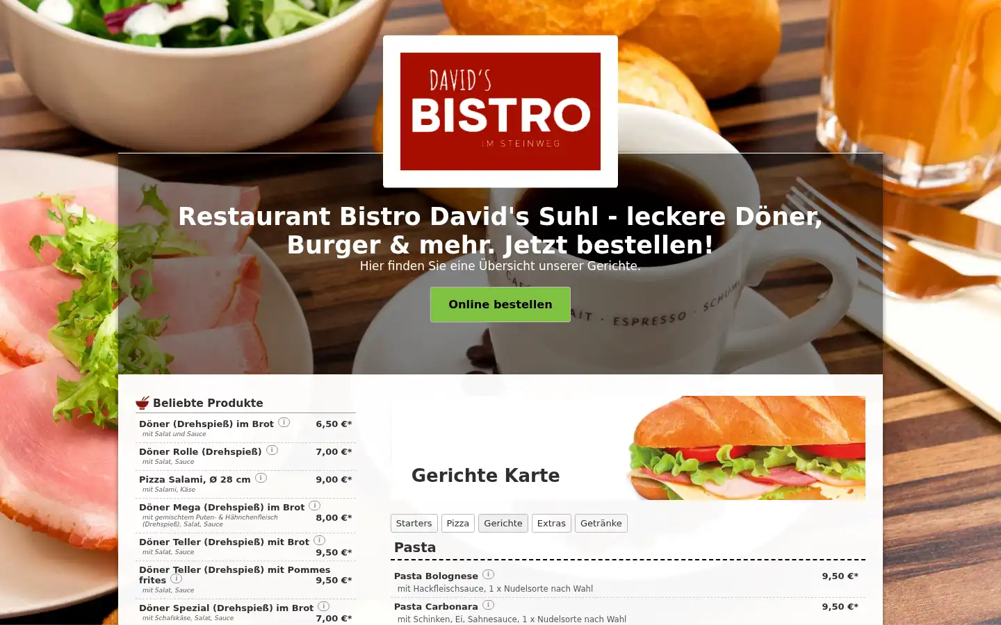 Screenshot of davidsbistro-suhl.de