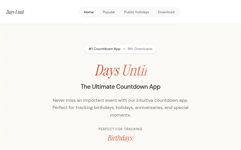 Screenshot of daysuntil.app