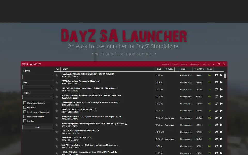 Screenshot of dayzsalauncher.com