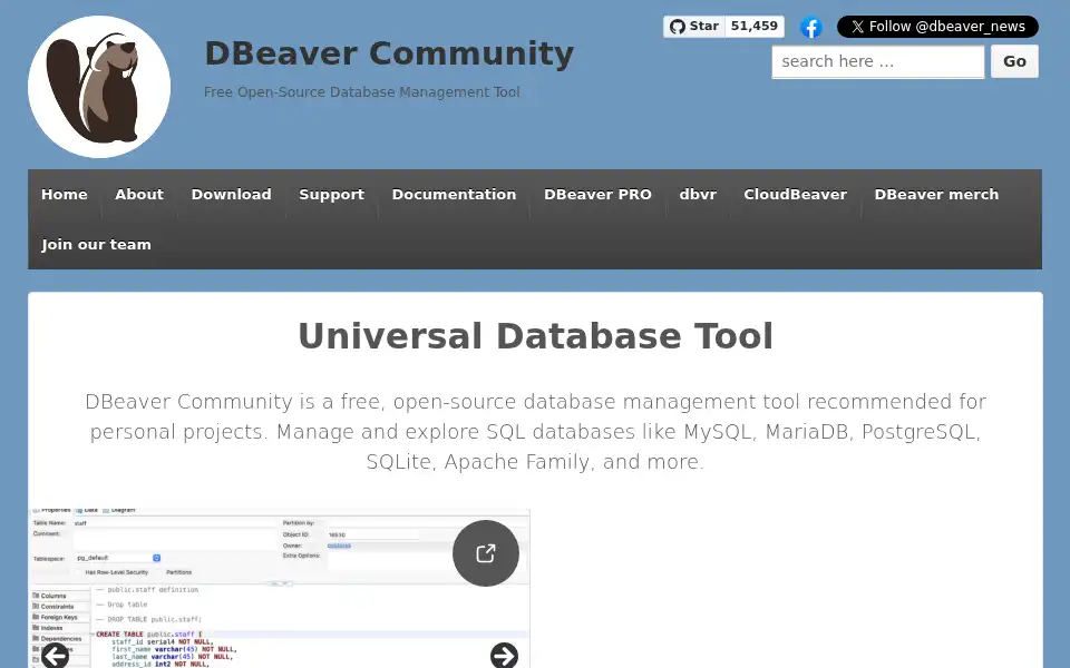 Screenshot of dbeaver.io