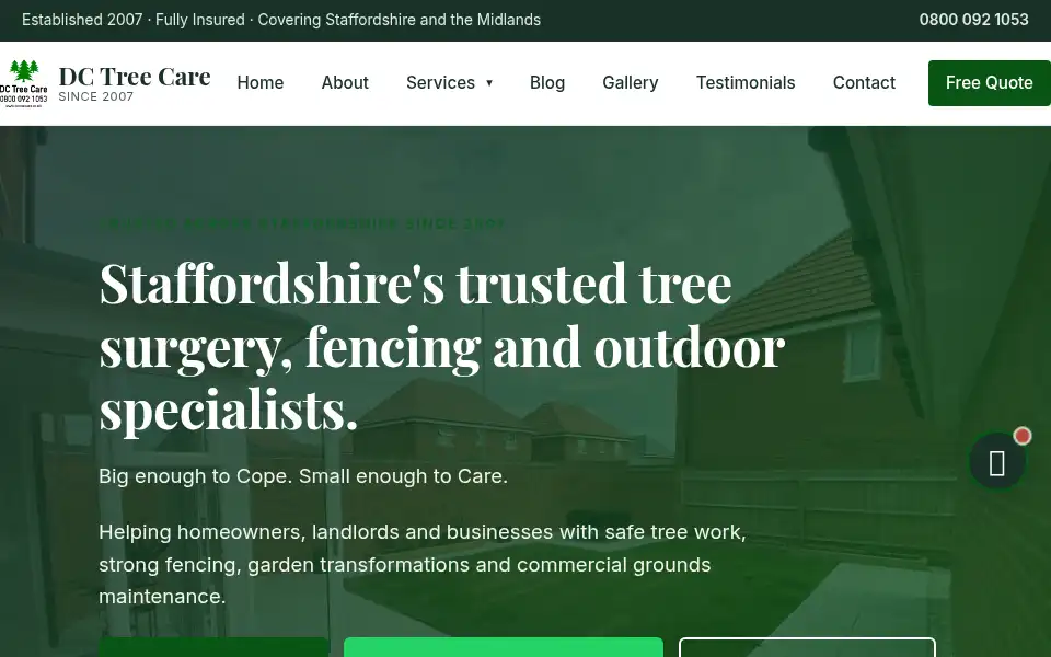 Screenshot of dctreecare.co.uk