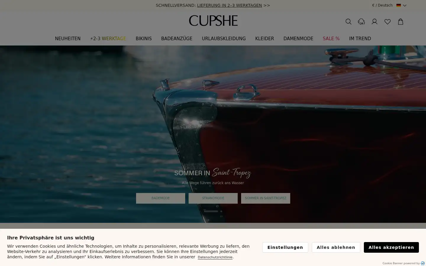 Screenshot of de.cupshe.com