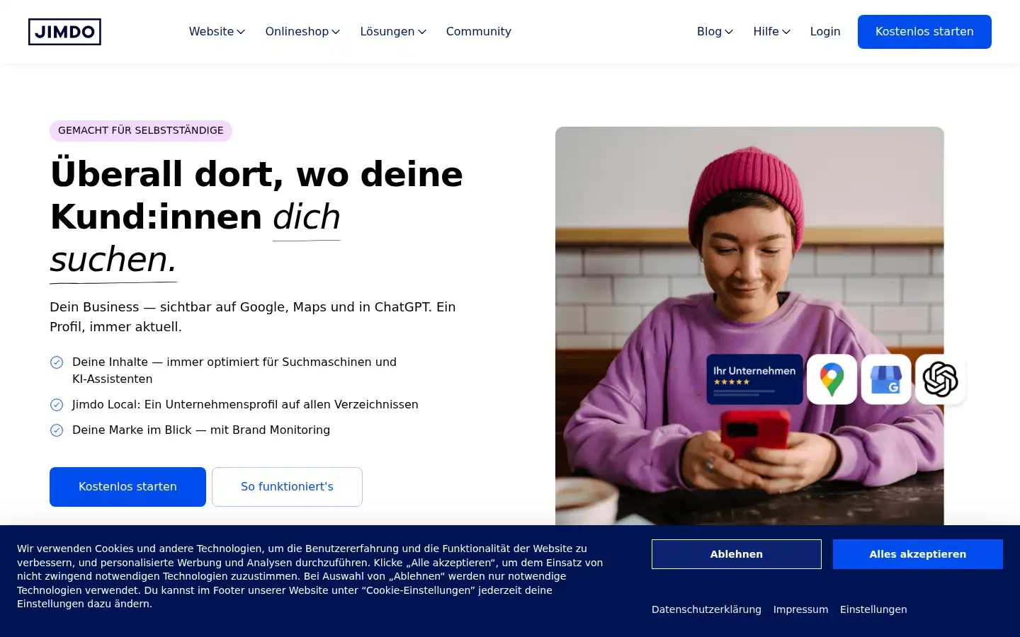 Screenshot of de.jimdo.com