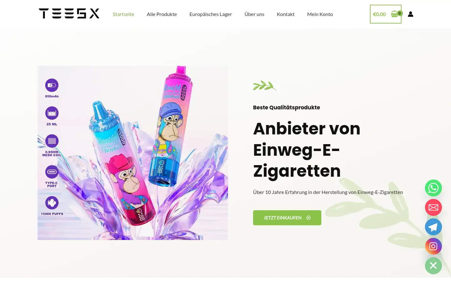 Screenshot of de.teesxvape.com
