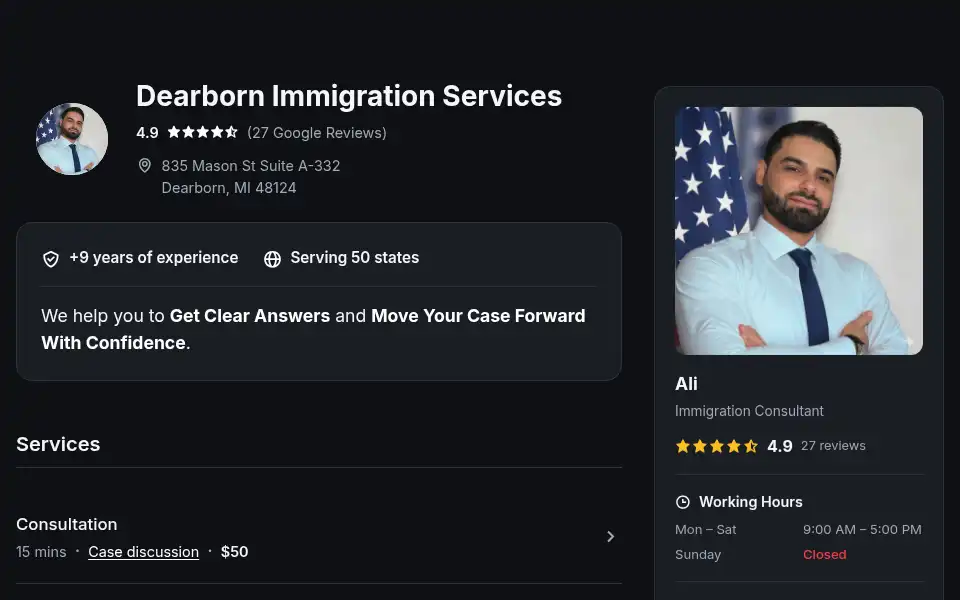 Screenshot of dearbornimmigration.com