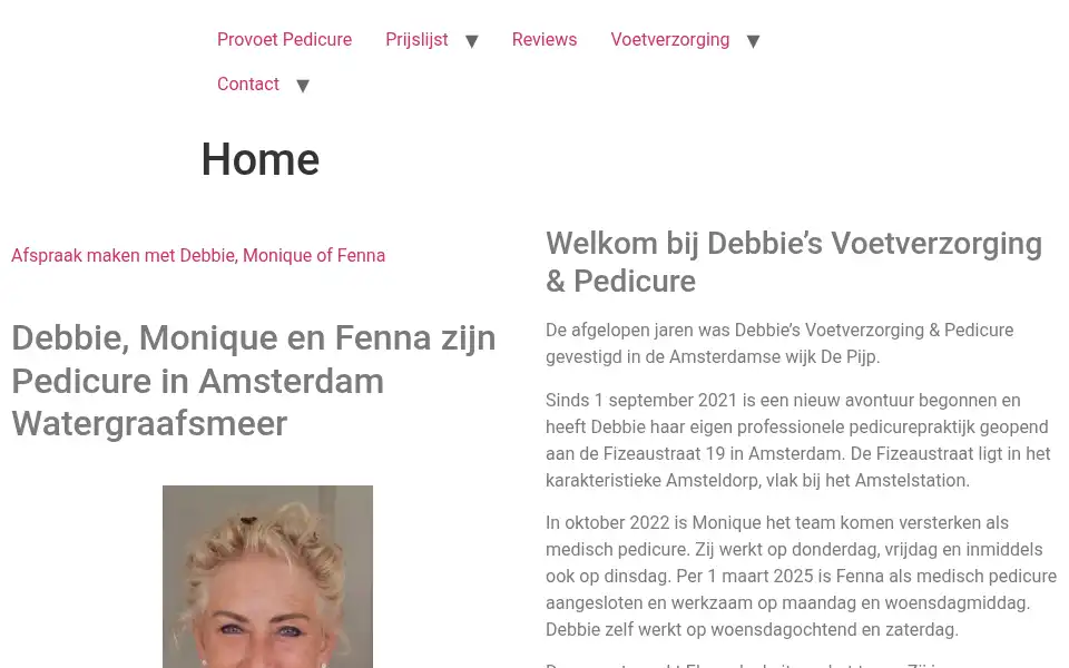Screenshot of debbiesvoetverzorging.nl