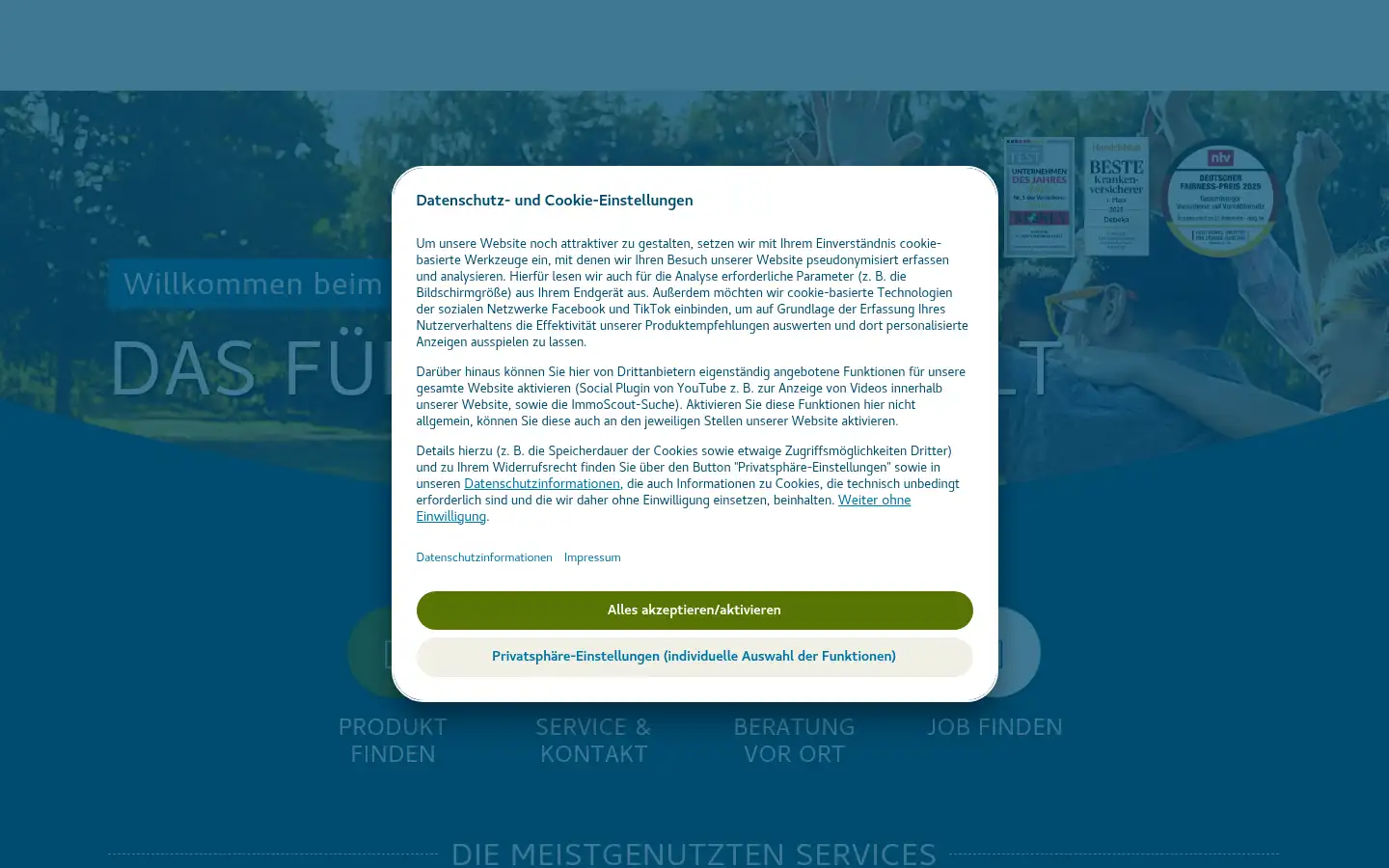 Screenshot of debeka.de