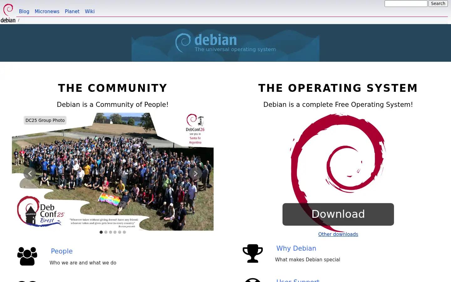 Screenshot of debian.org