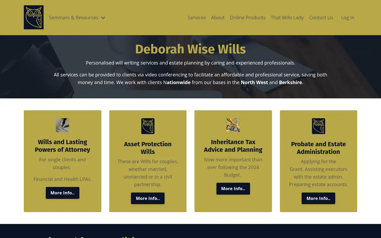 Screenshot of deborahwisewills.co.uk