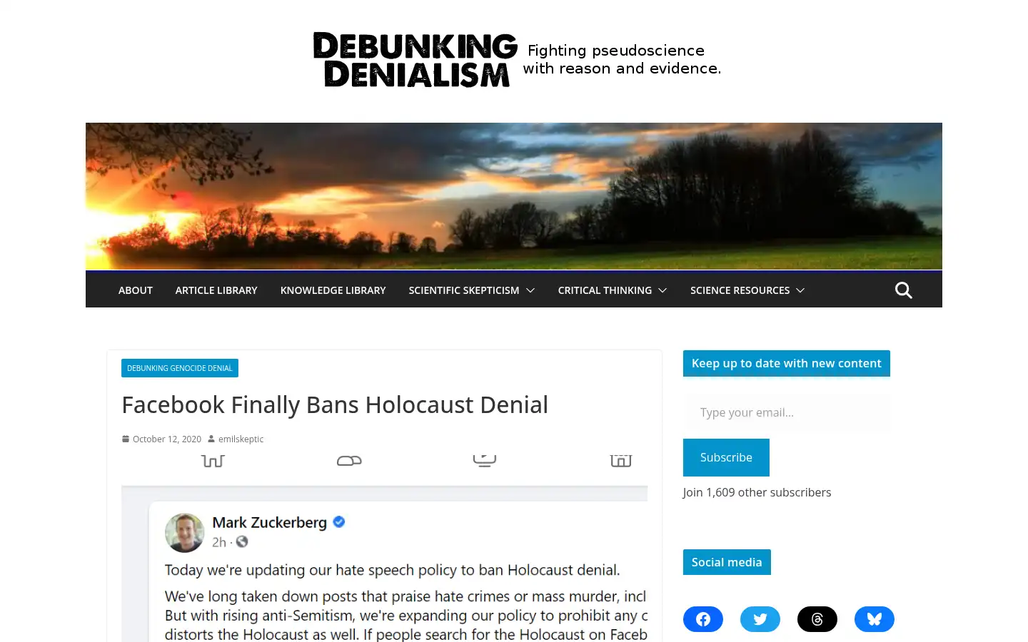 Screenshot of debunkingdenialism.com