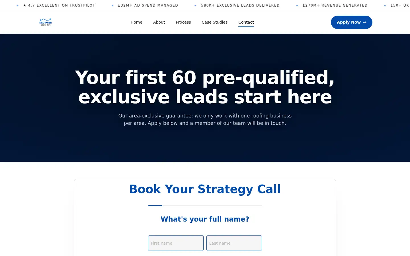 Screenshot of decipherroofing.com