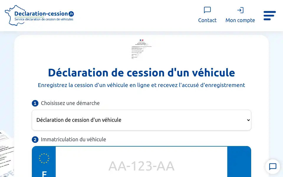 Screenshot of declaration-cession.fr