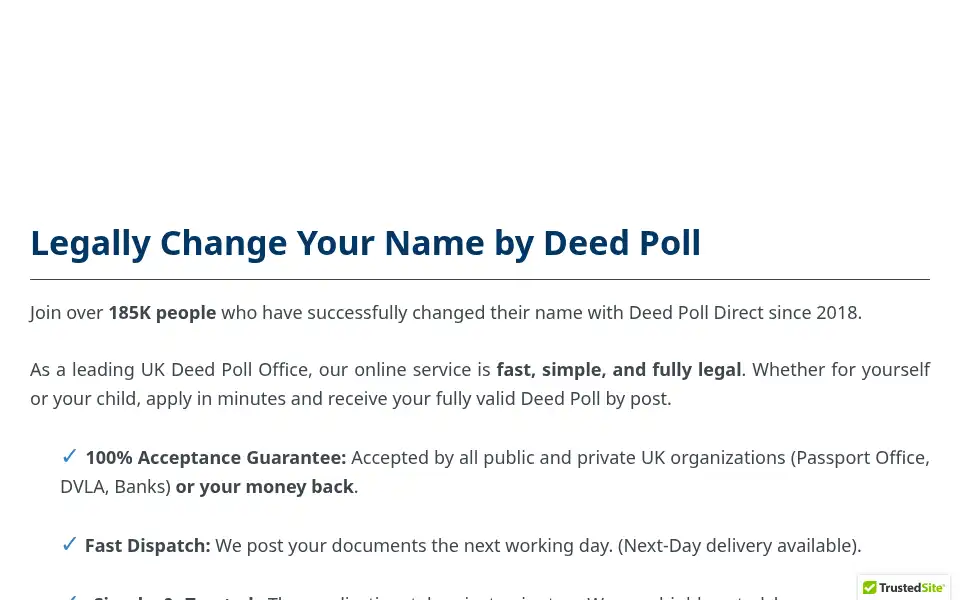 Screenshot of deedpoll-direct.co.uk