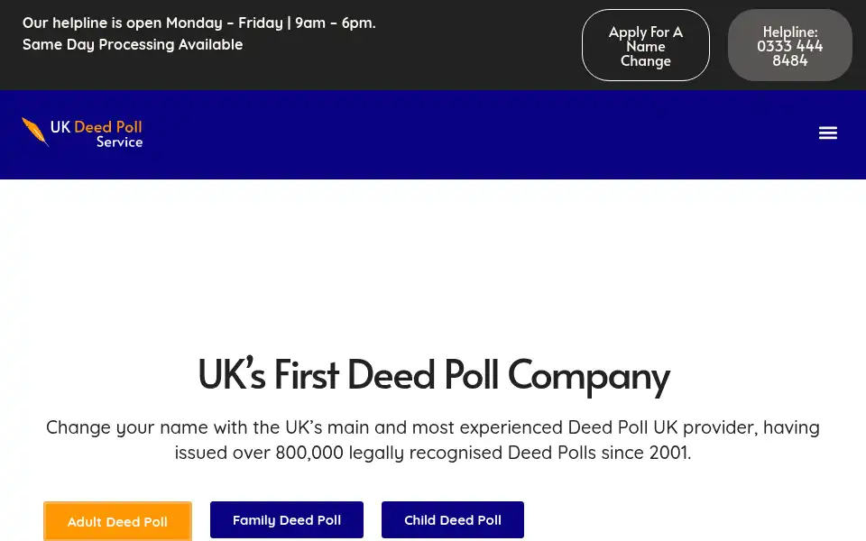 Screenshot of deedpollsonline.co.uk