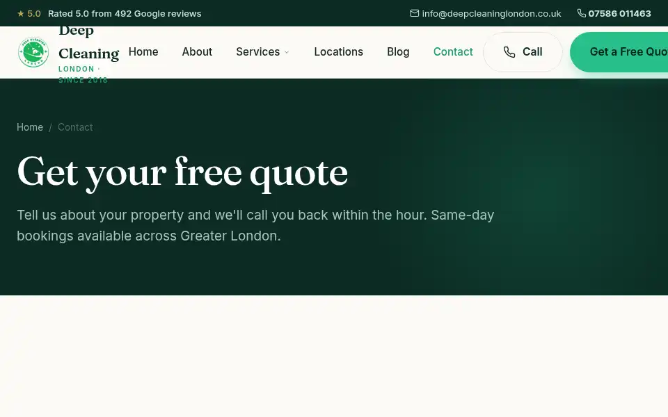 Screenshot of deepcleaninglondon.co.uk